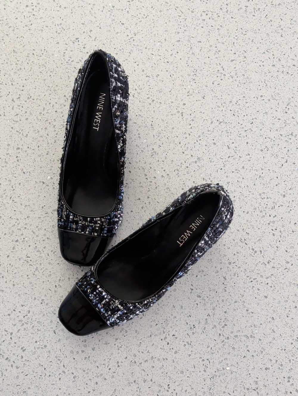 Nine West Black Tweed  with Chunky Heel Patent Cap Toe